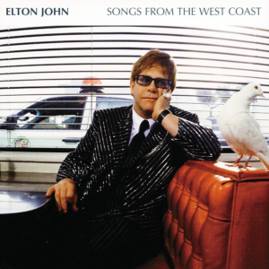 Cover art for Elton John's 'Songs from the West Coast' album, showcasing the iconic artist with a warm, vintage backdrop.